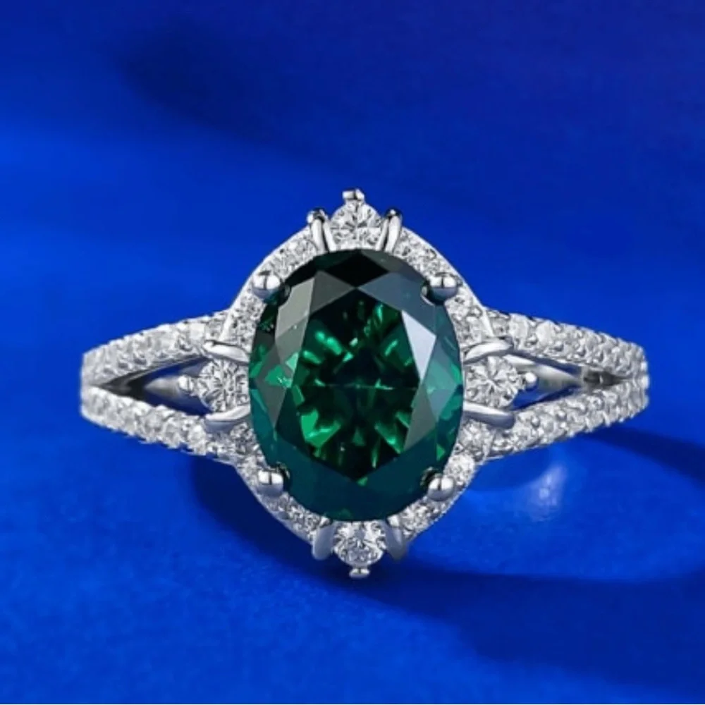 925 Sterling Silver Natural Emerald Luxury Band Ring #E1743